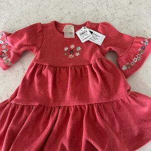 Charming Coral Kids Dress with Floral Embroidery